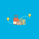 Doodles and graphics of suitcases and a map to signify traveling.